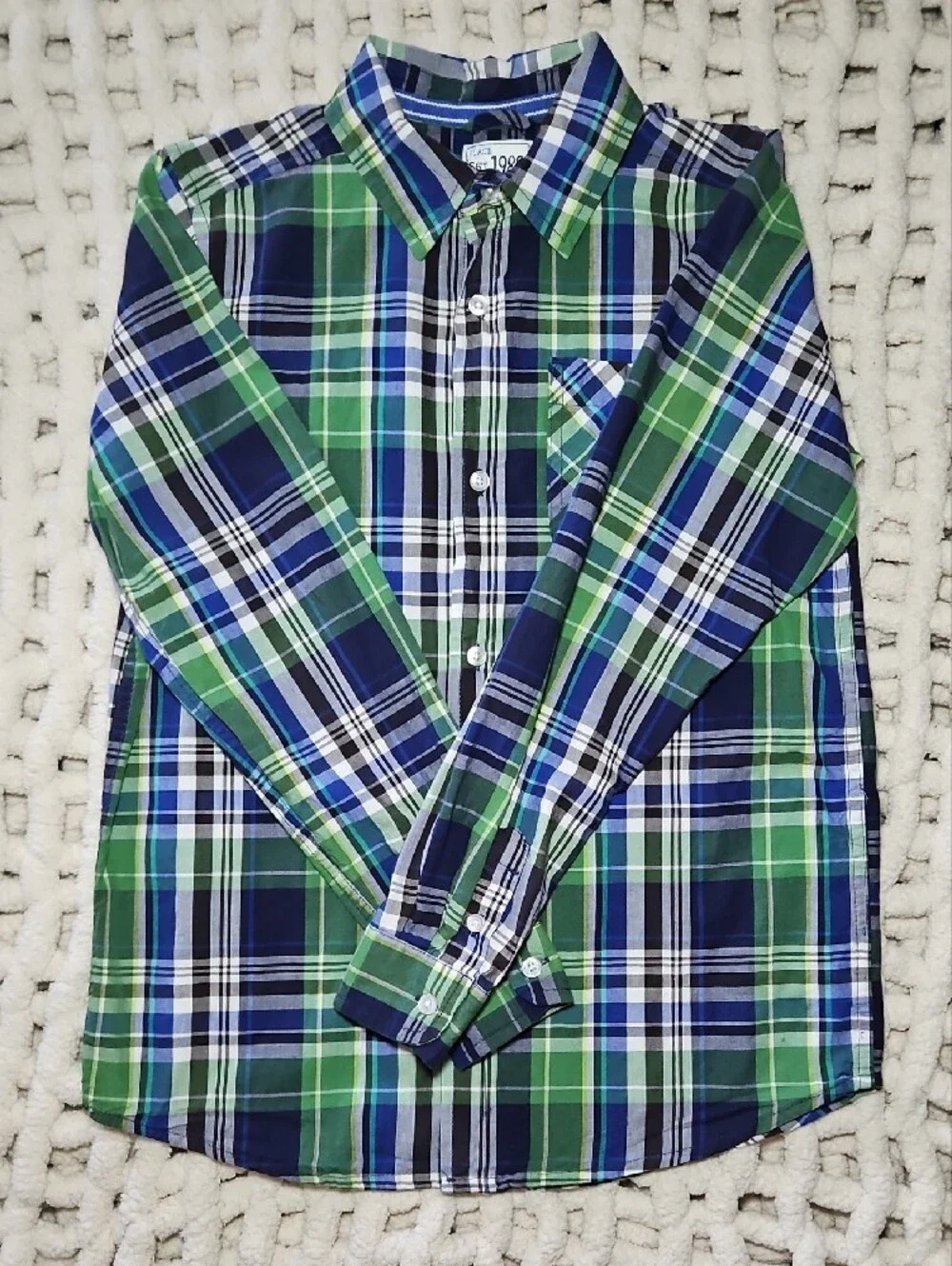 Boys Big Kids Red Thermal Top & Green Blue Plaid Button-Down Shirt Lot L/XL